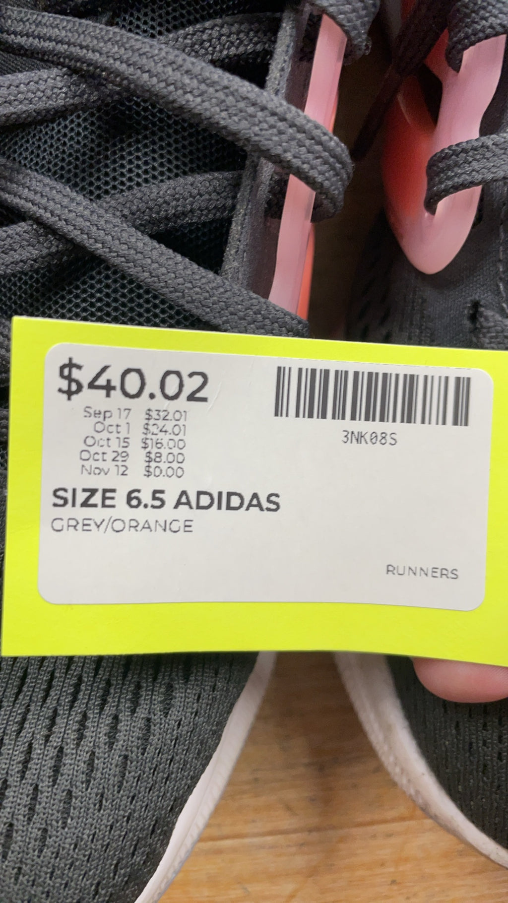 Adidas Bounce Runners Size 6.5 Grey/Orange