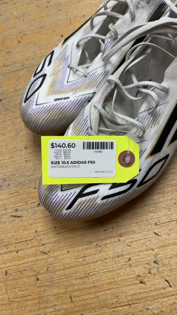 Adidas F50 Soccer Cleats - White/Black/Gold - Size 10.5