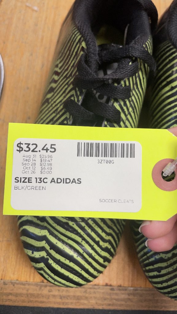 Adidas Kids' Size 13C Soccer Cleats - Black/Green Zebra Pattern