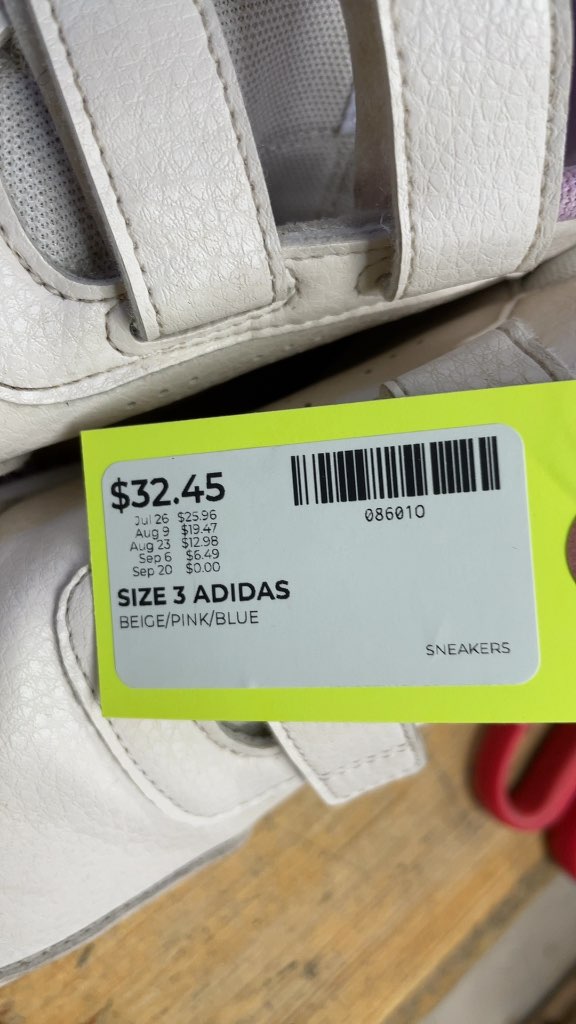 Adidas Kids Velcro Sneakers - Size 3 - Beige/Pink/Blue