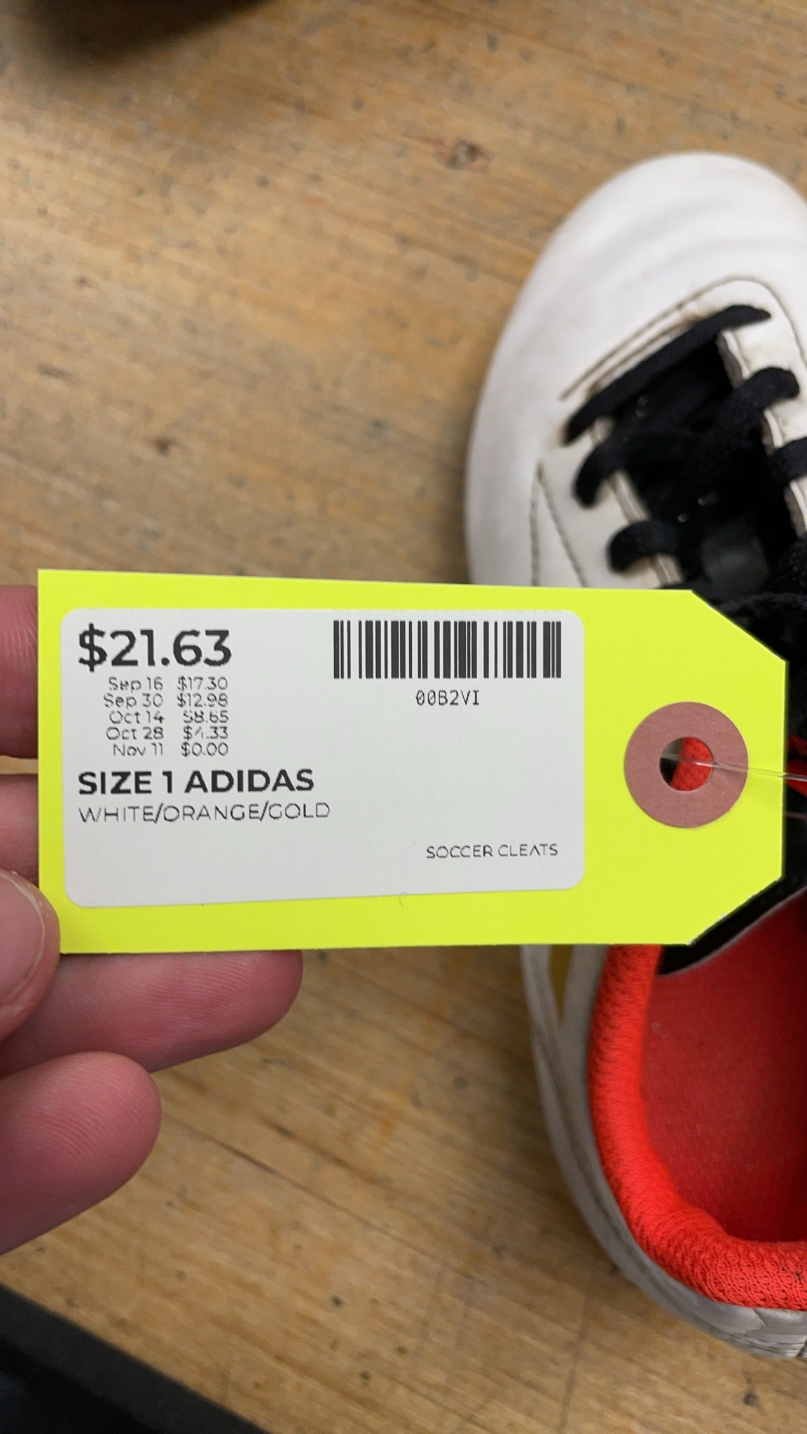 Adidas Soccer Cleats Size 1 US White/Orange/Gold