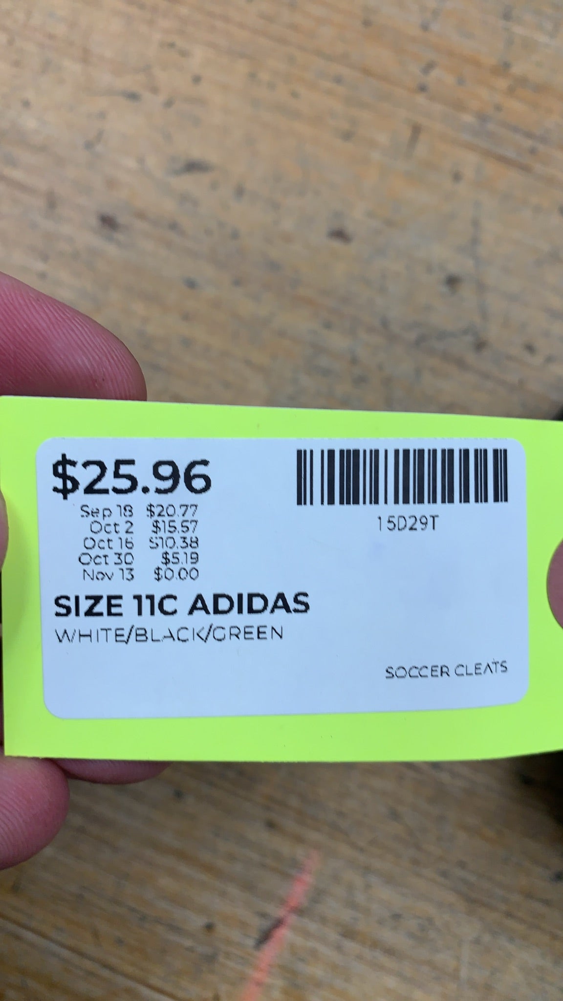 Adidas Soccer Cleats Size 11C Black/White/Green