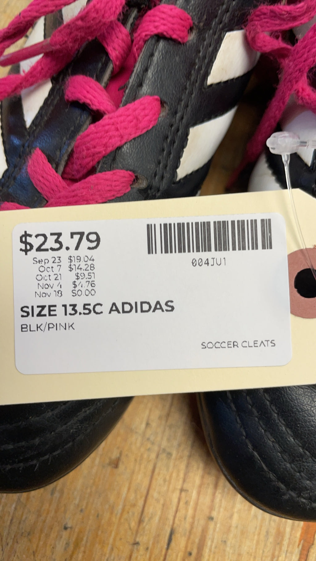 Adidas Soccer Cleats Size 13.5C Black/Pink