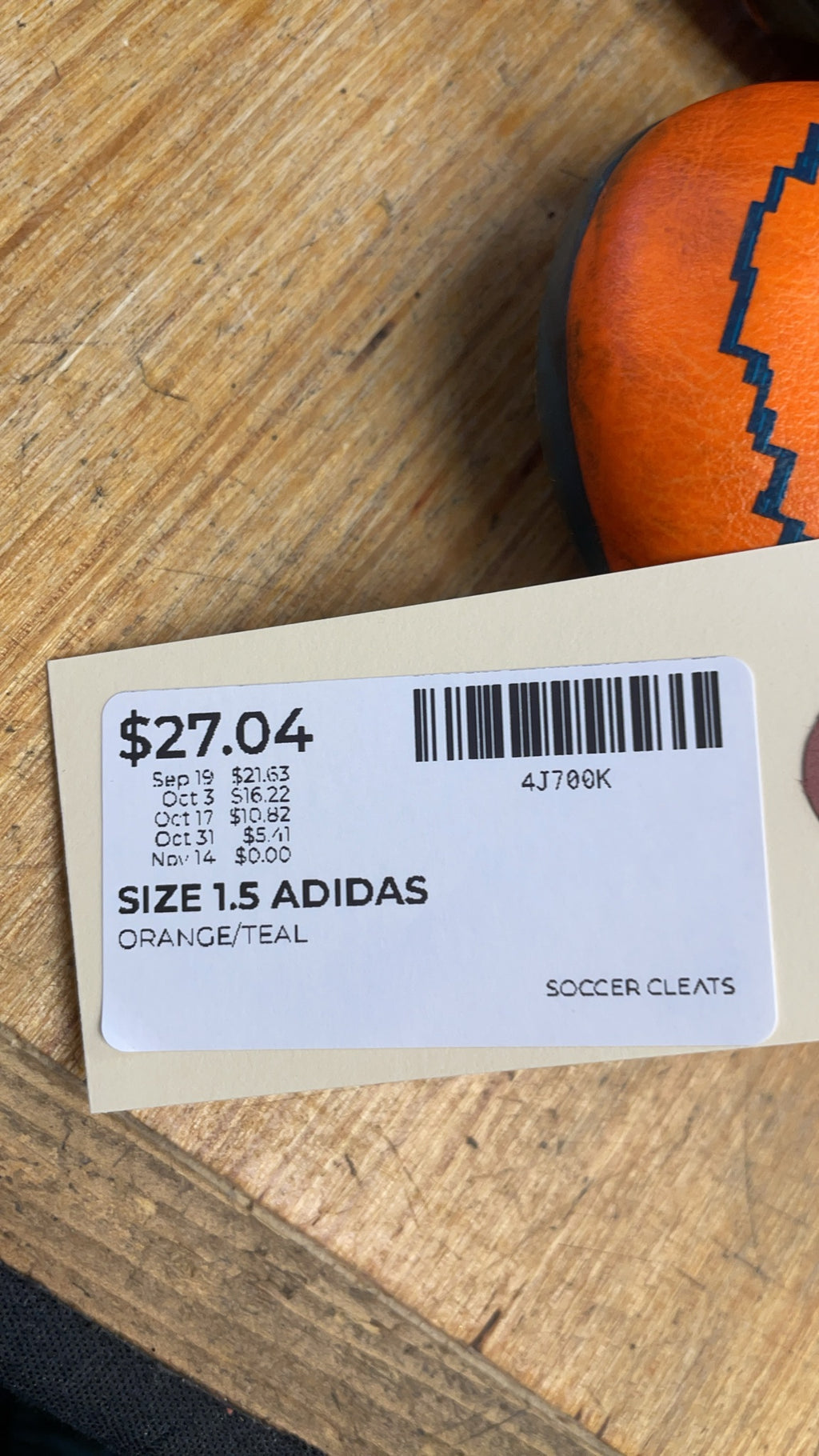 Adidas Soccer Cleats Size 1.5 Orange/Teal