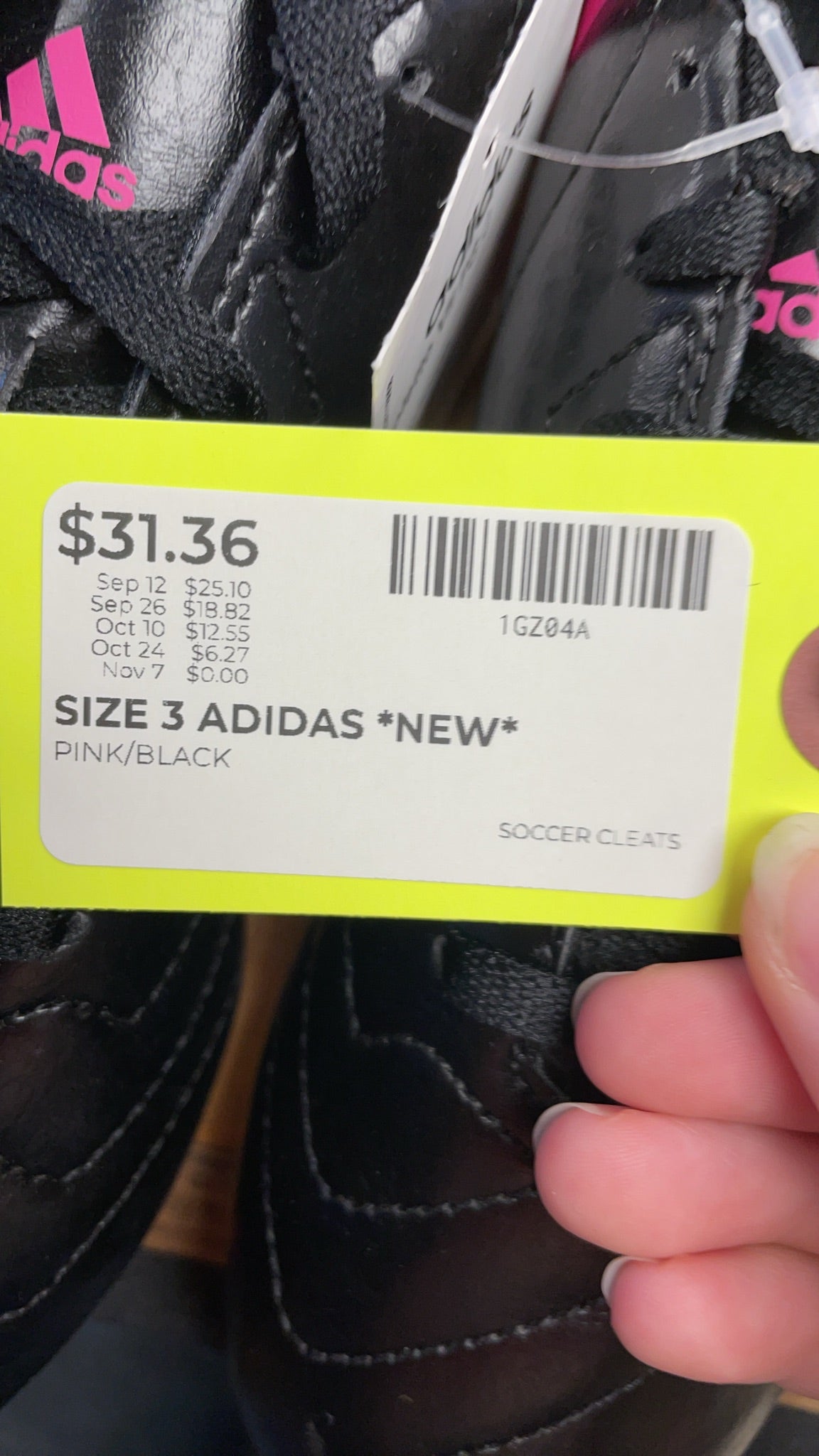 Adidas Soccer Cleats Size 3 Pink/Black *NEW*