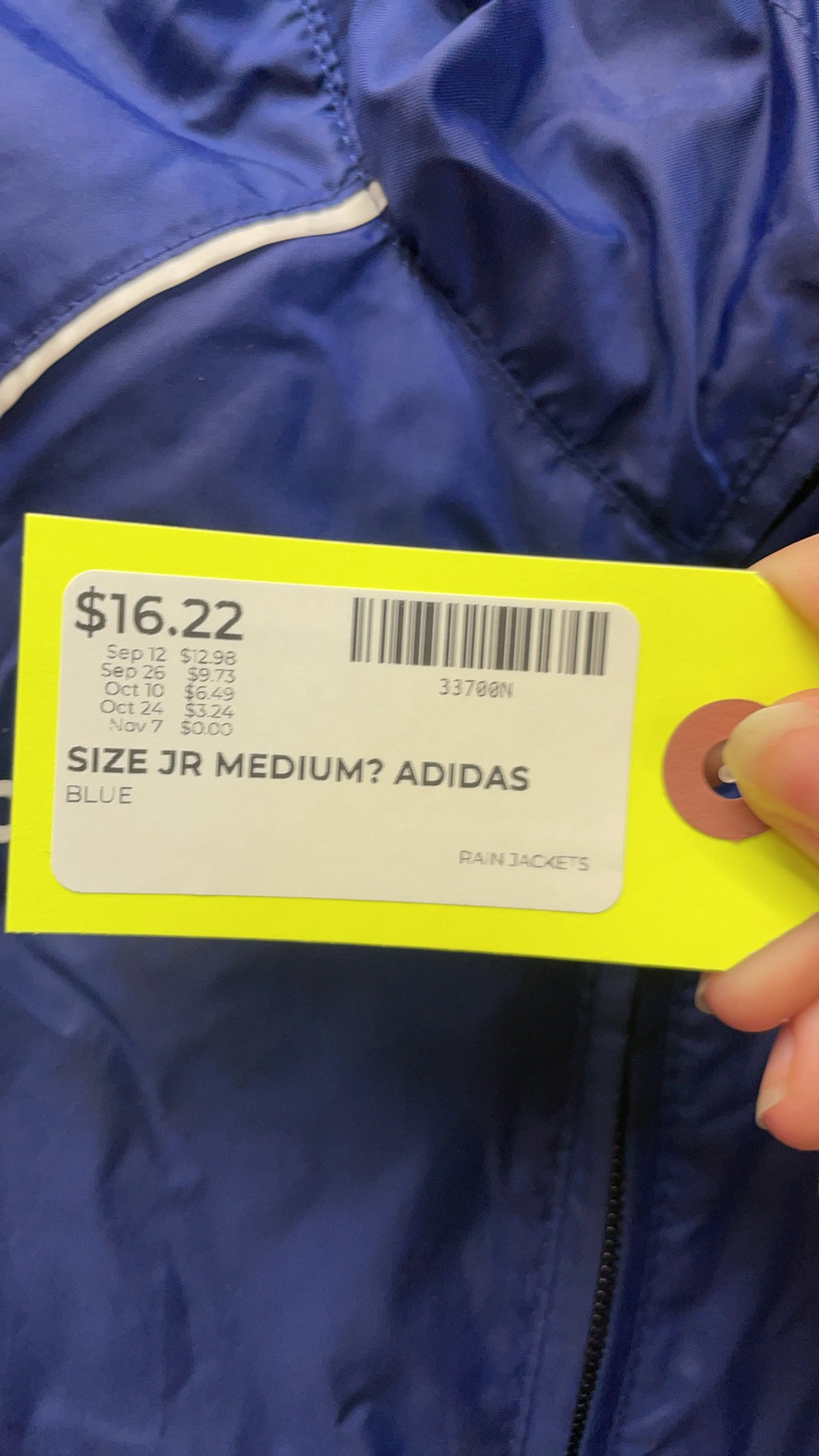 Adidas Van U Academy Rain Jacket Junior Medium Blue