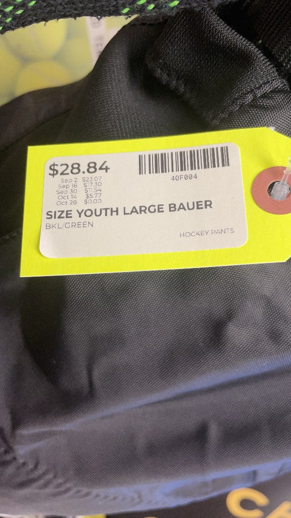 Bauer Youth Large Hockey Pants - Black/Green