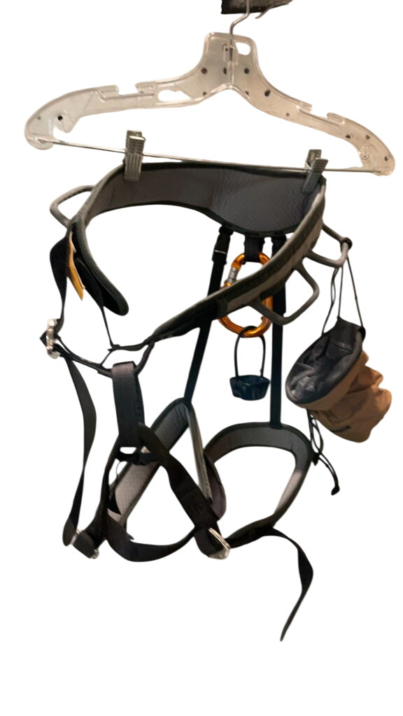 Black Diamond Rock Climbing Harness with Chalk Bag and Accessories