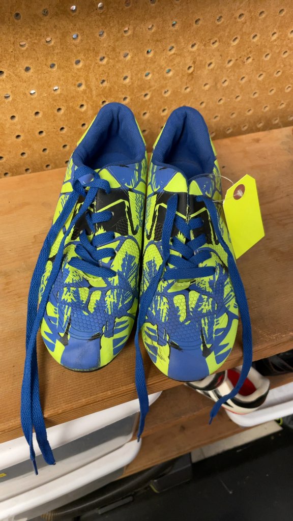 Blue and Lime Green Soccer Cleats