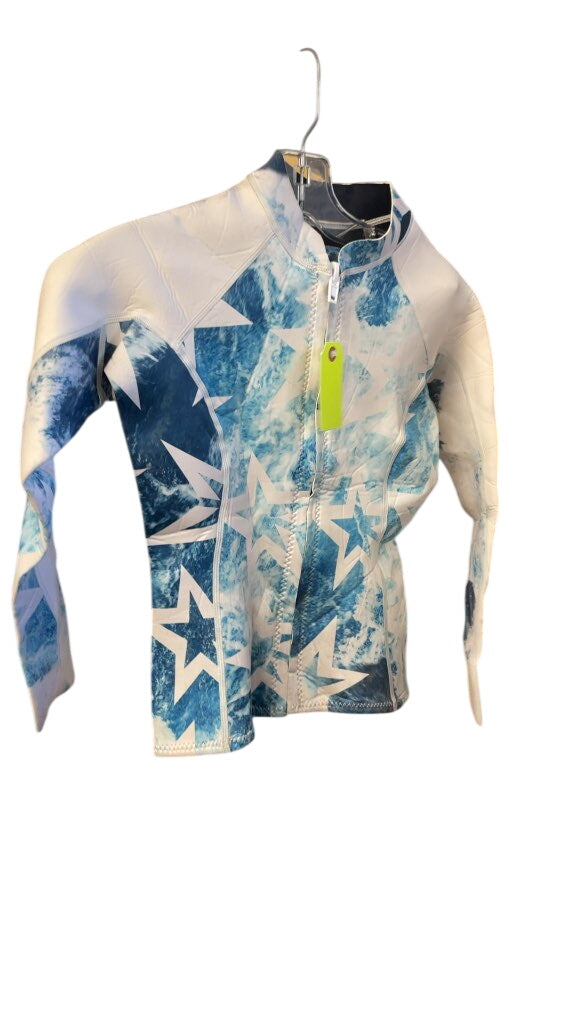 Blue and White Star Pattern Long Sleeve Wetsuit Top - Size Medium