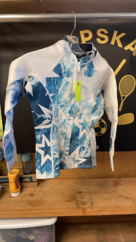 Blue and White Star Pattern Long Sleeve Wetsuit Top - Size Medium