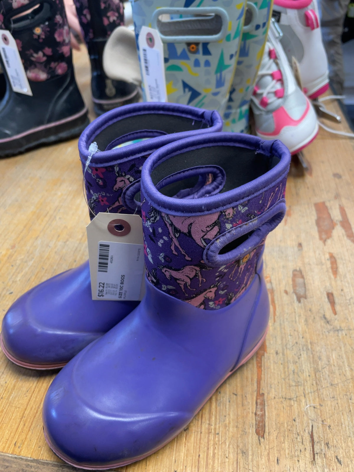 Bogs Rain Boots 10C Purple Unicorn Pattern