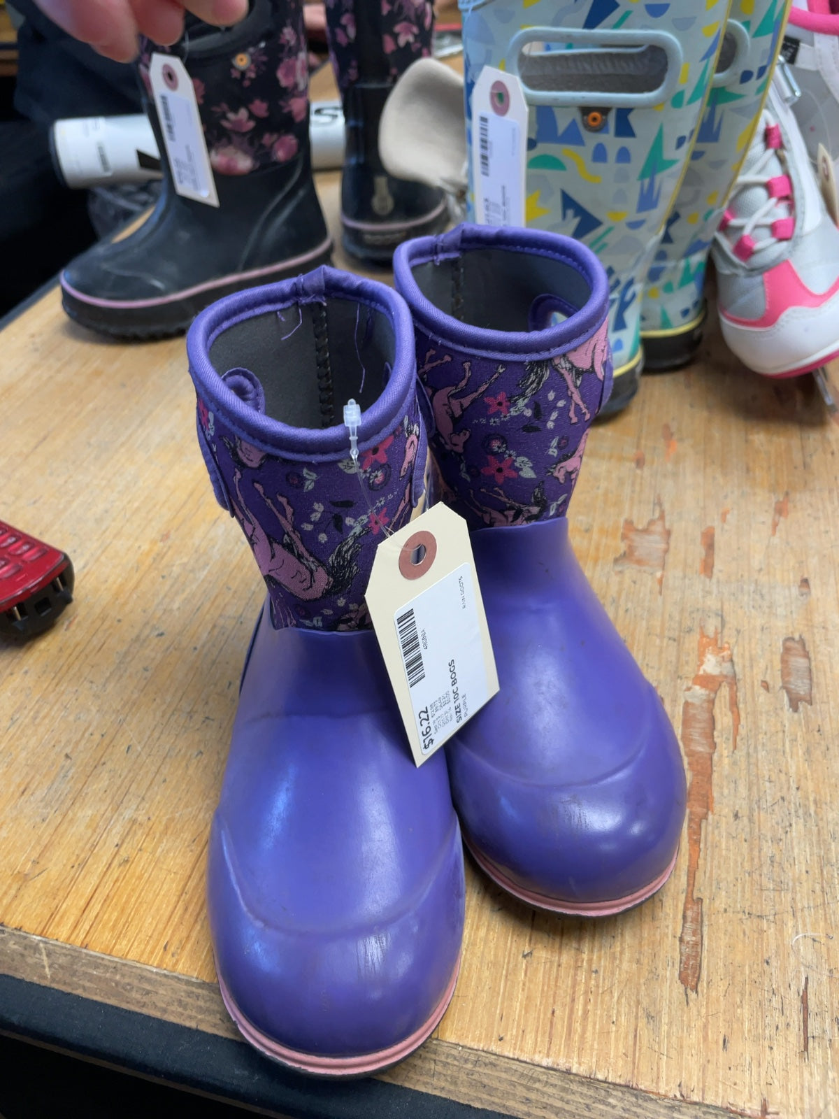 Bogs Rain Boots 10C Purple Unicorn Pattern
