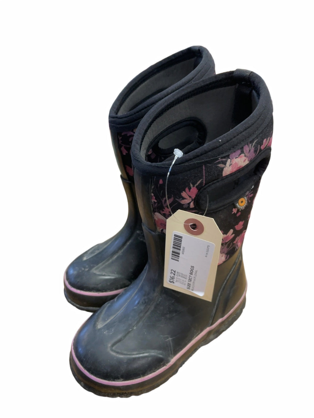 Bogs Rain Boots 12C Black/Pink Floral