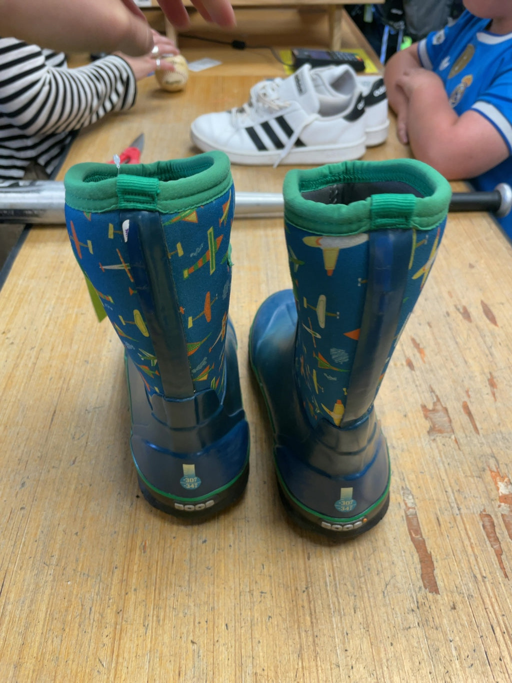 Bogs Rain Boots Size 5 Blue Airplane Pattern