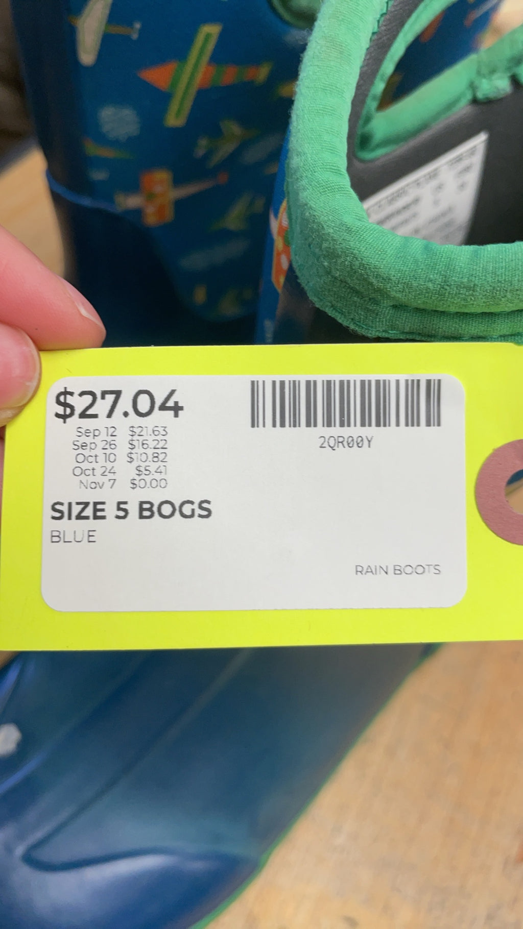 Bogs Rain Boots Size 5 Blue Airplane Pattern