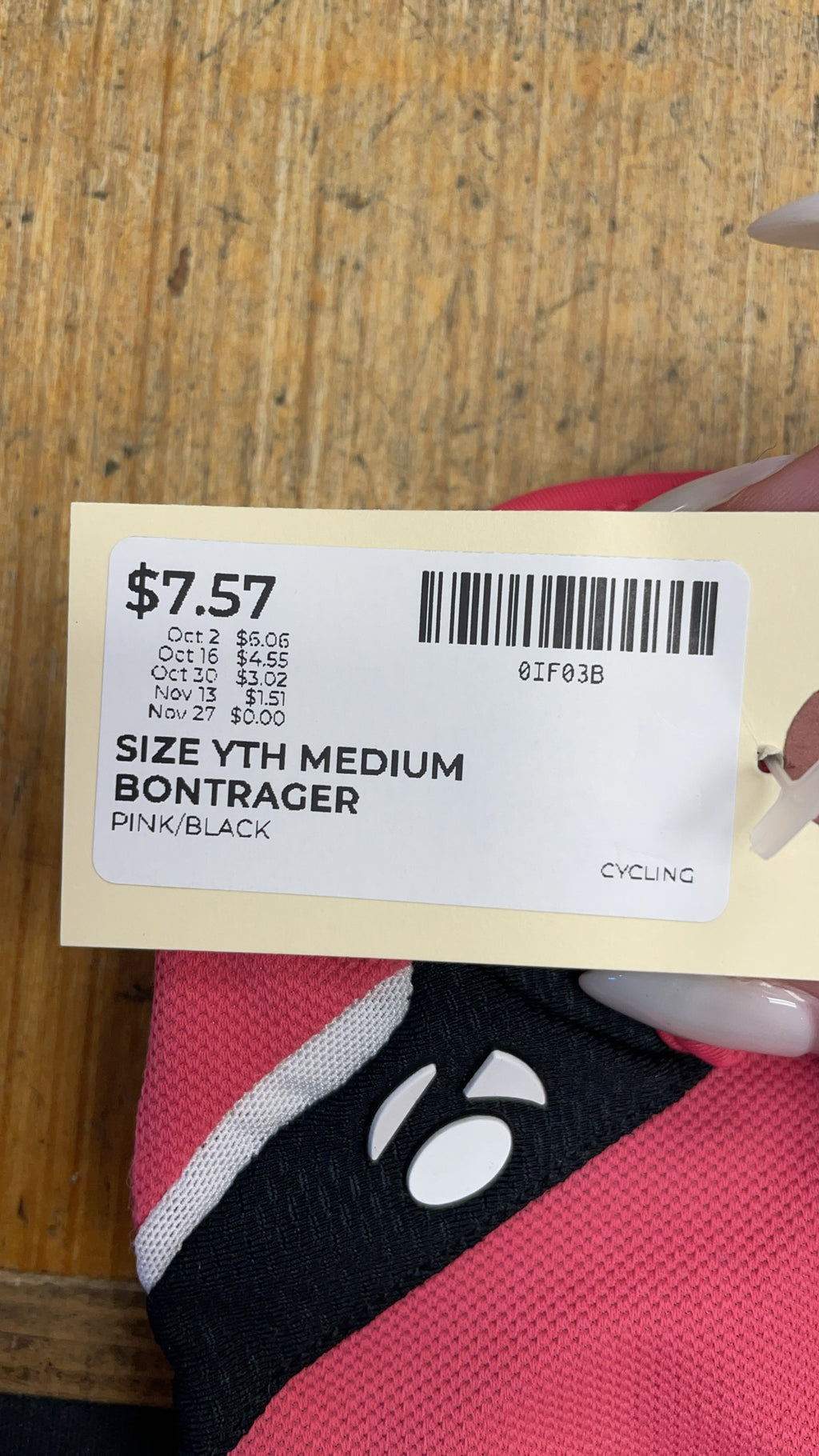 Bontrager Fingerless Cycling Gloves YTH MEDIUM Pink/Black