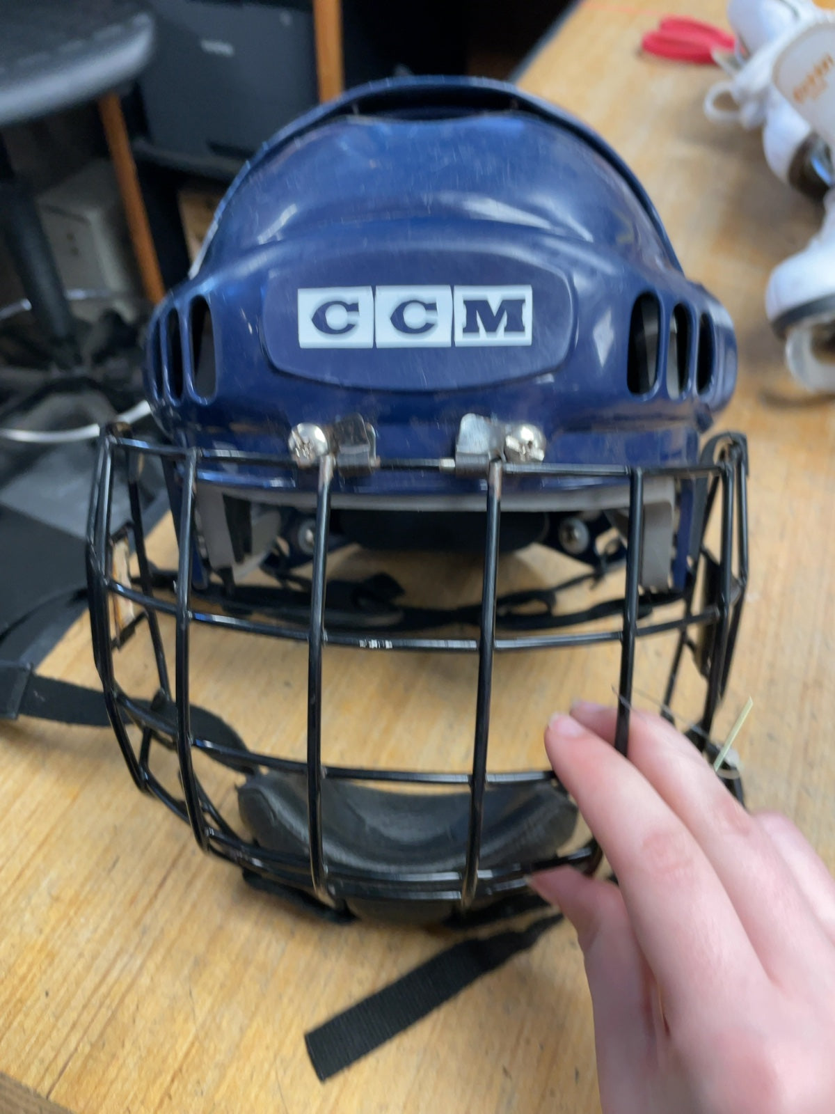 CCM Blue Hockey Helmet with Cage - Size Small