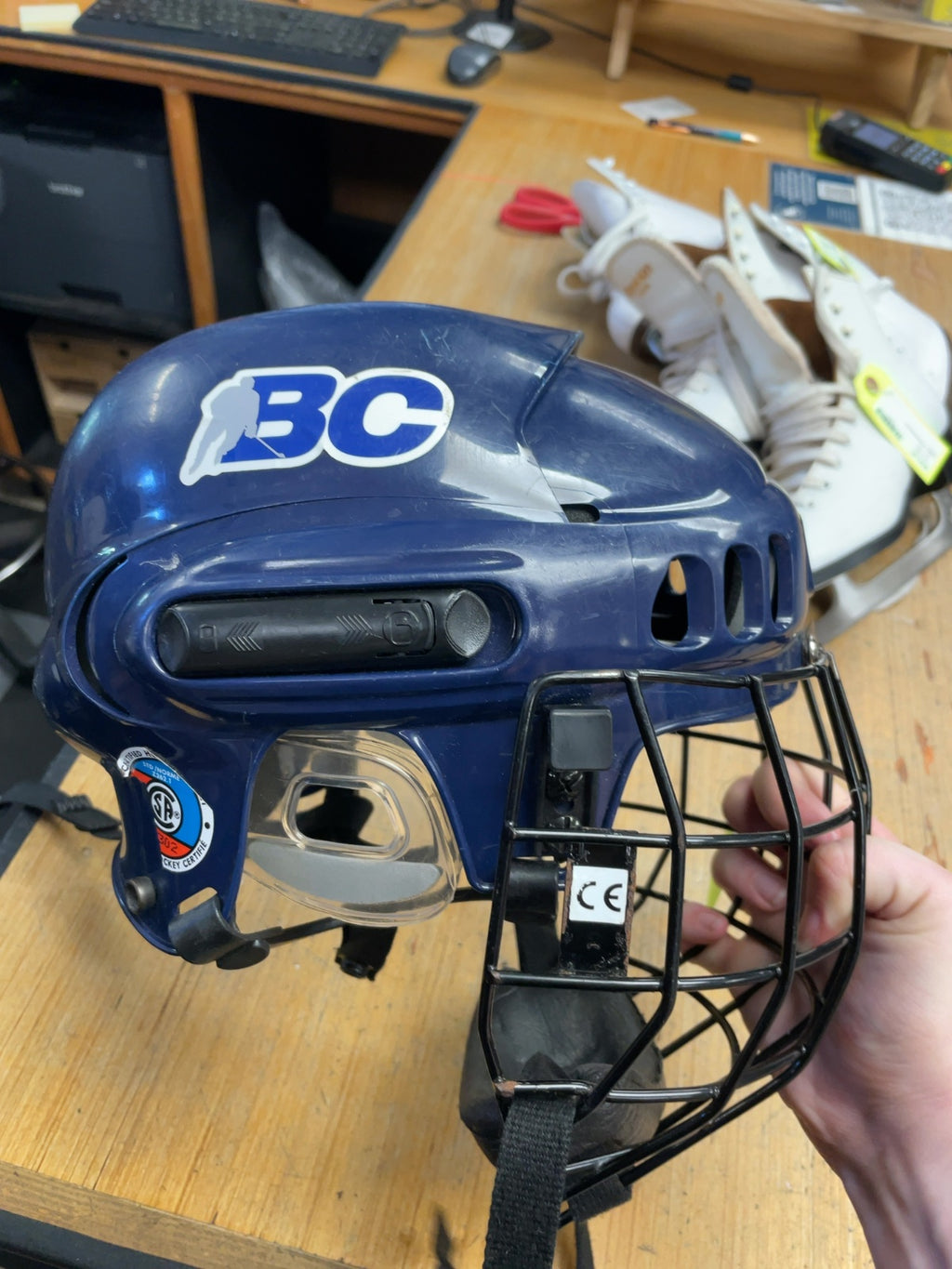 CCM Blue Hockey Helmet with Cage - Size Small