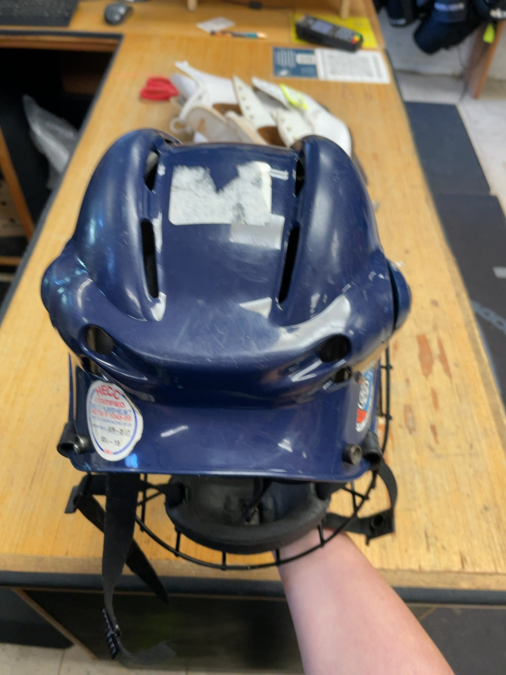 CCM Blue Hockey Helmet with Cage - Size Small