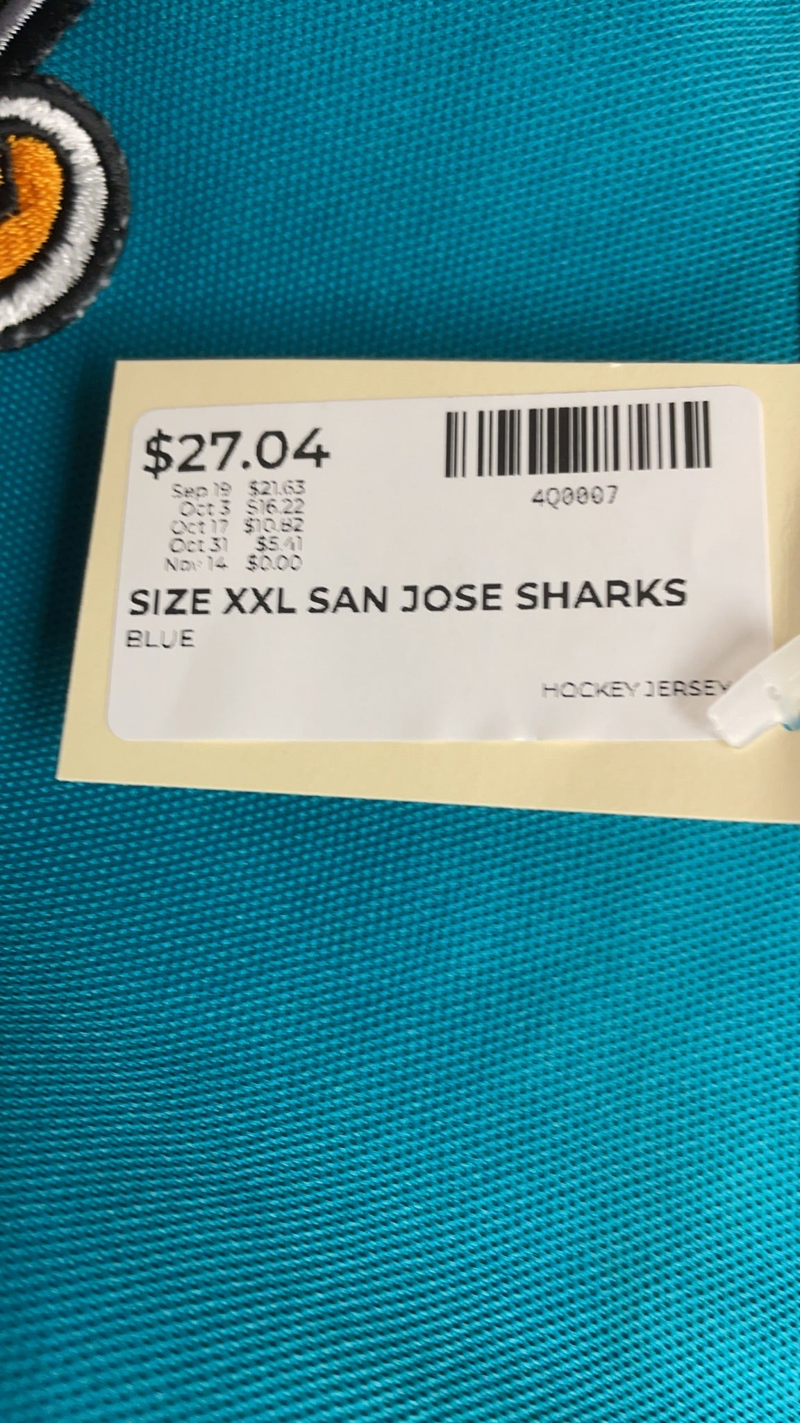 CCM San Jose Sharks XXL Hockey Jersey #33