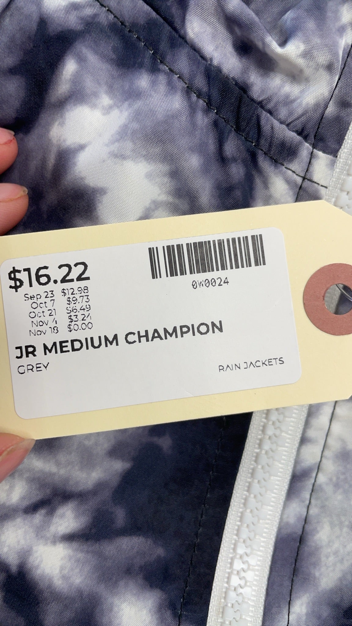 Champion Rain Jacket Junior Medium Grey Tie-Dye
