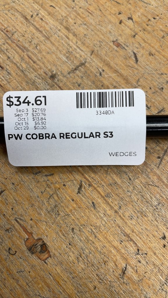 Cobra S3 Pitching Wedge - Aldila NV-3 Regular Flex Graphite