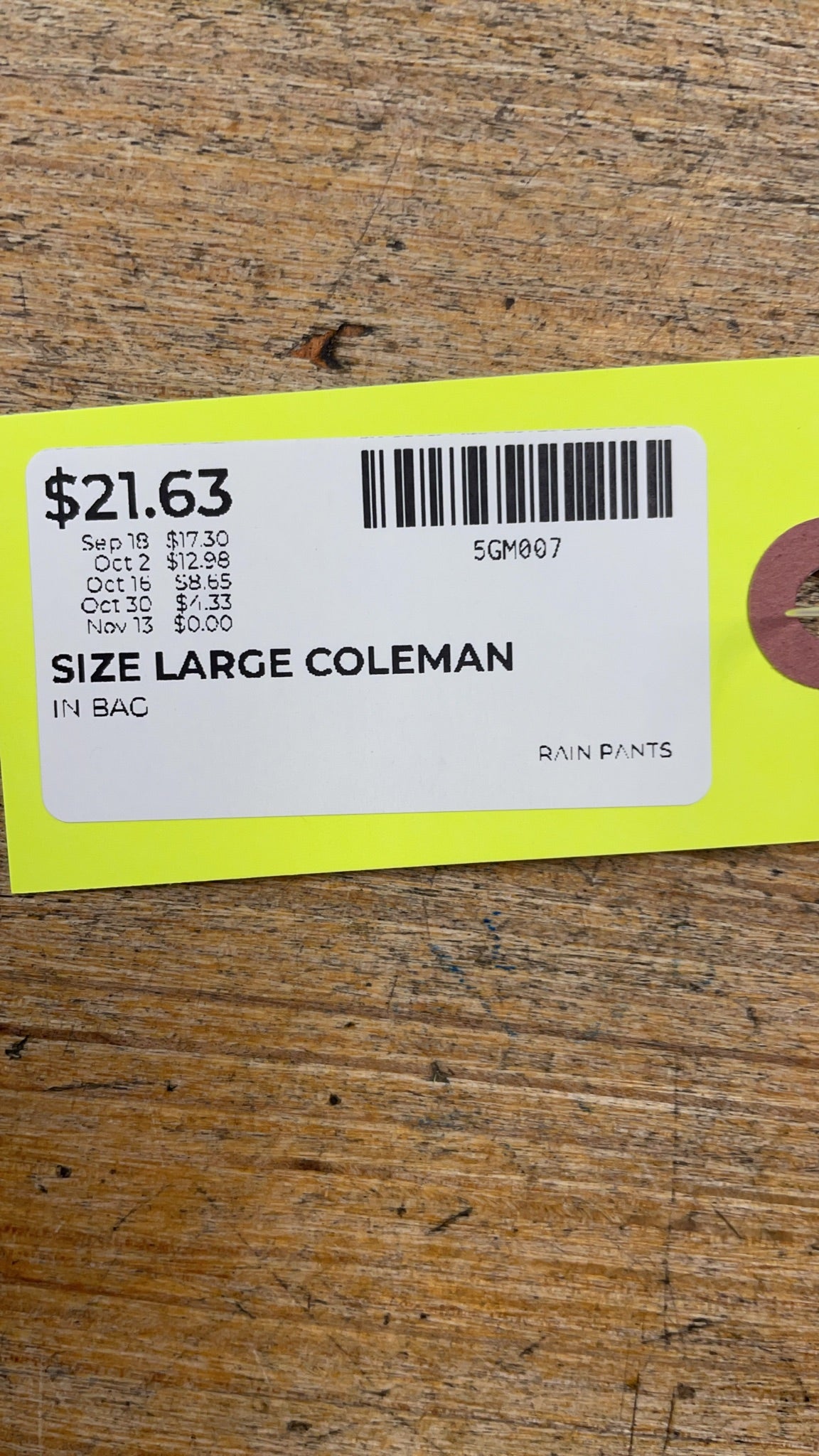 Coleman Nylon Pants Size Large Rain Pants