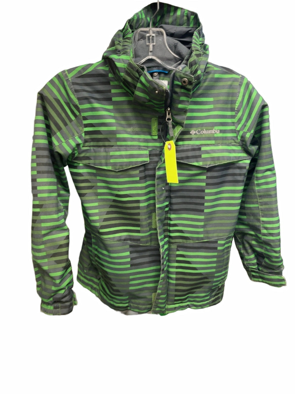 Columbia Interchange Omni-Tech Size S (8) Green Striped Rain Jacket