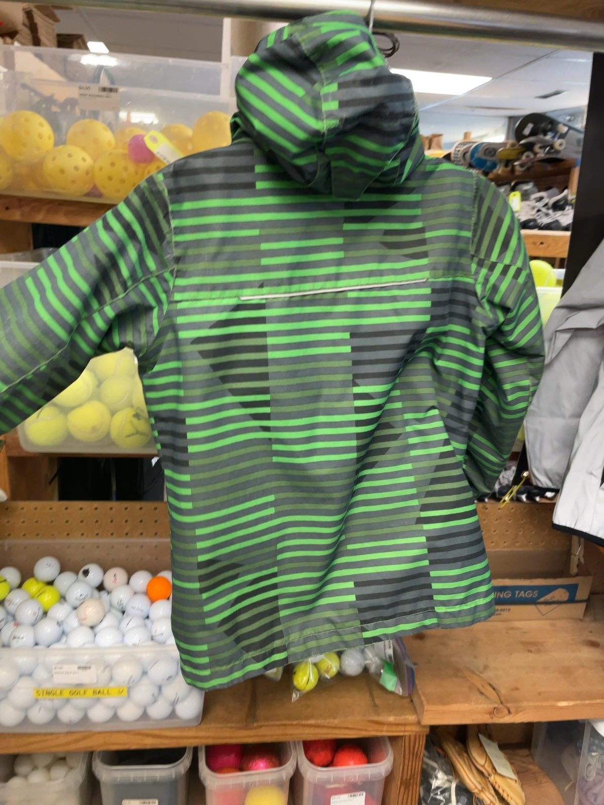 Columbia Interchange Omni-Tech Size S (8) Green Striped Rain Jacket