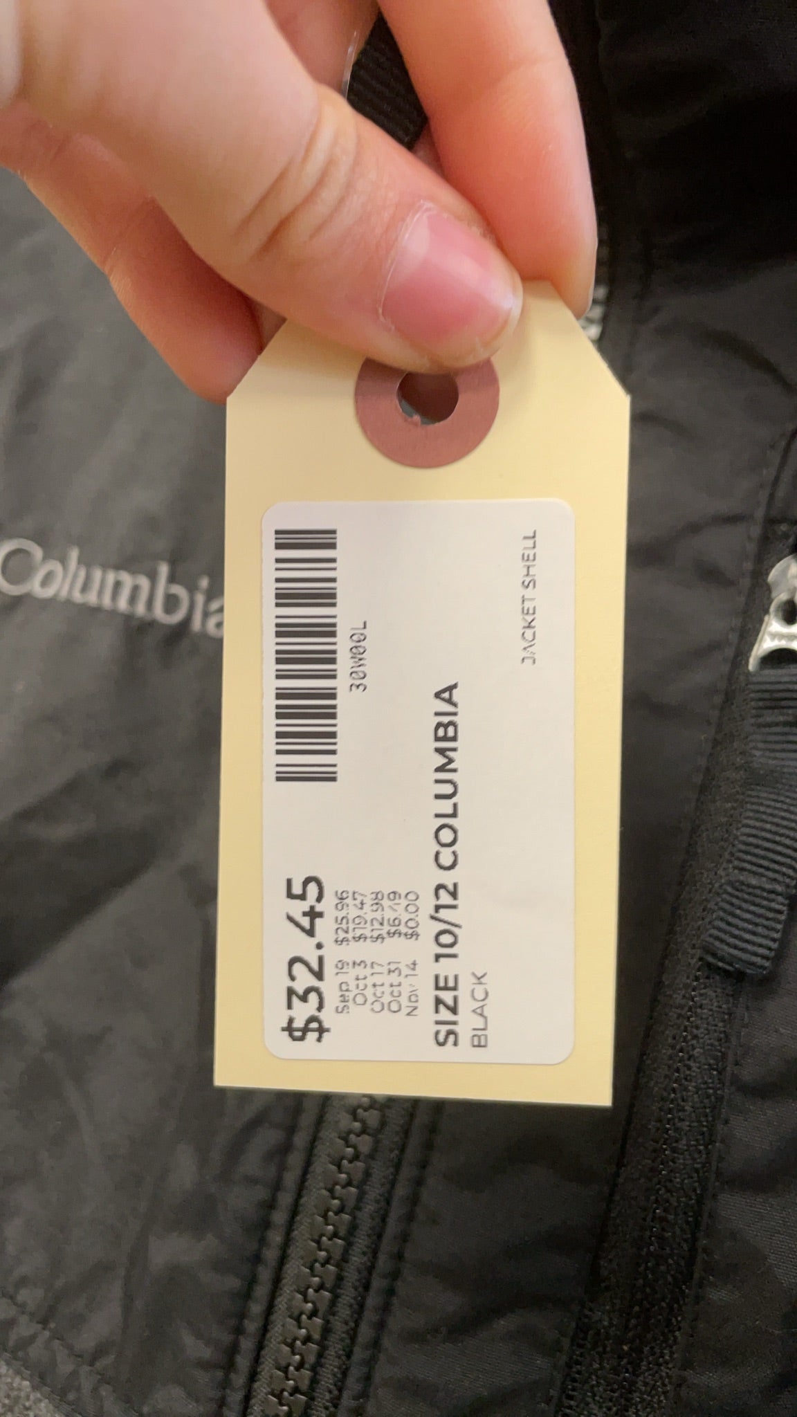Columbia Jacket Shell Size 10/12 Black and Grey