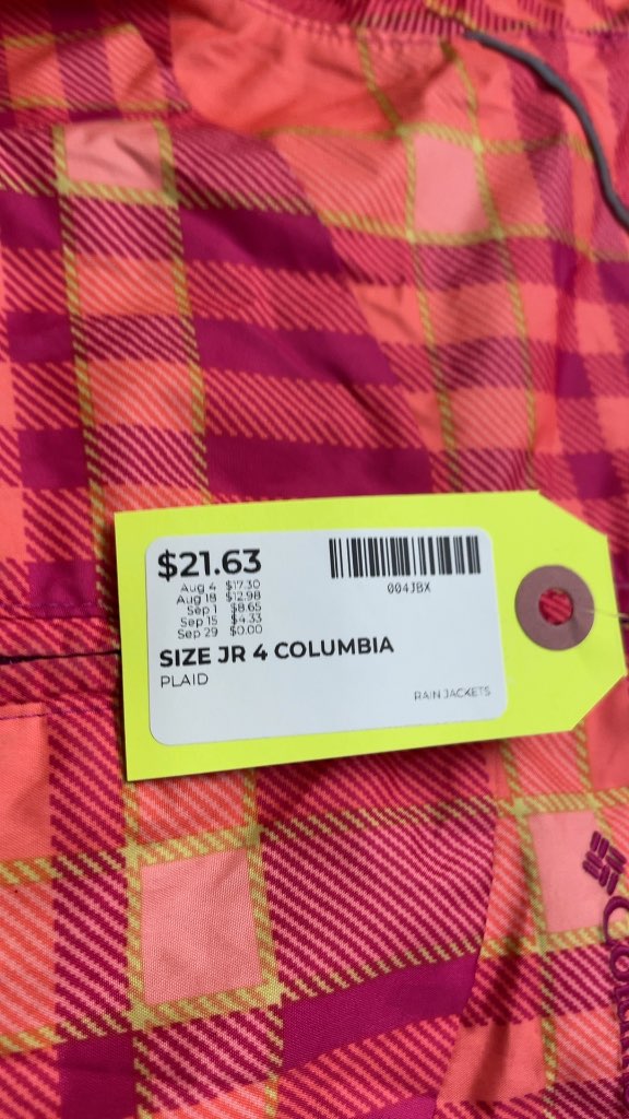 Columbia Junior 4 Plaid Rain Jacket