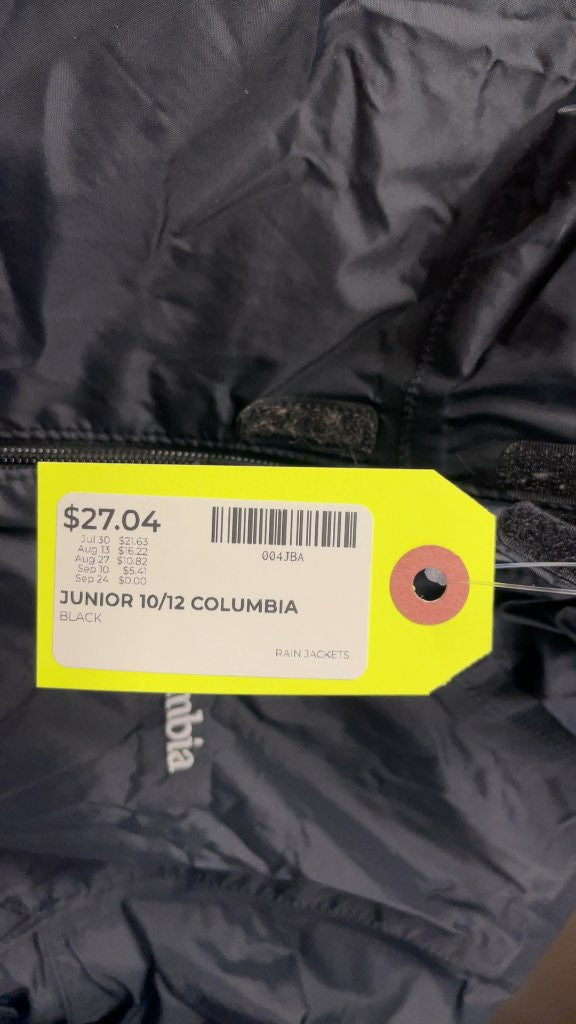 Columbia Junior Rain Jacket - Black, Size 10/12
