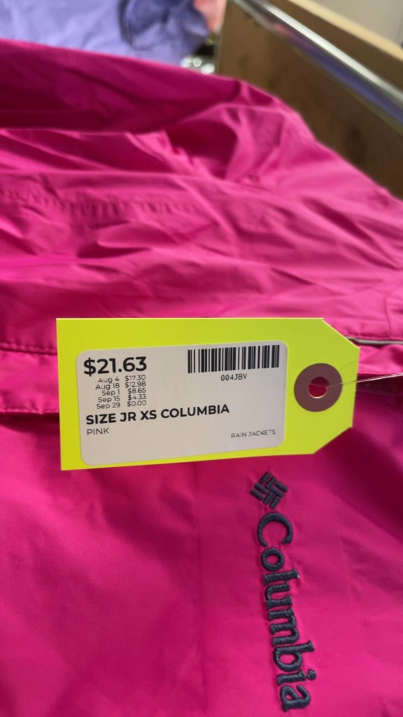 Columbia Junior XS Pink Omni-Tech Rain Jacket
