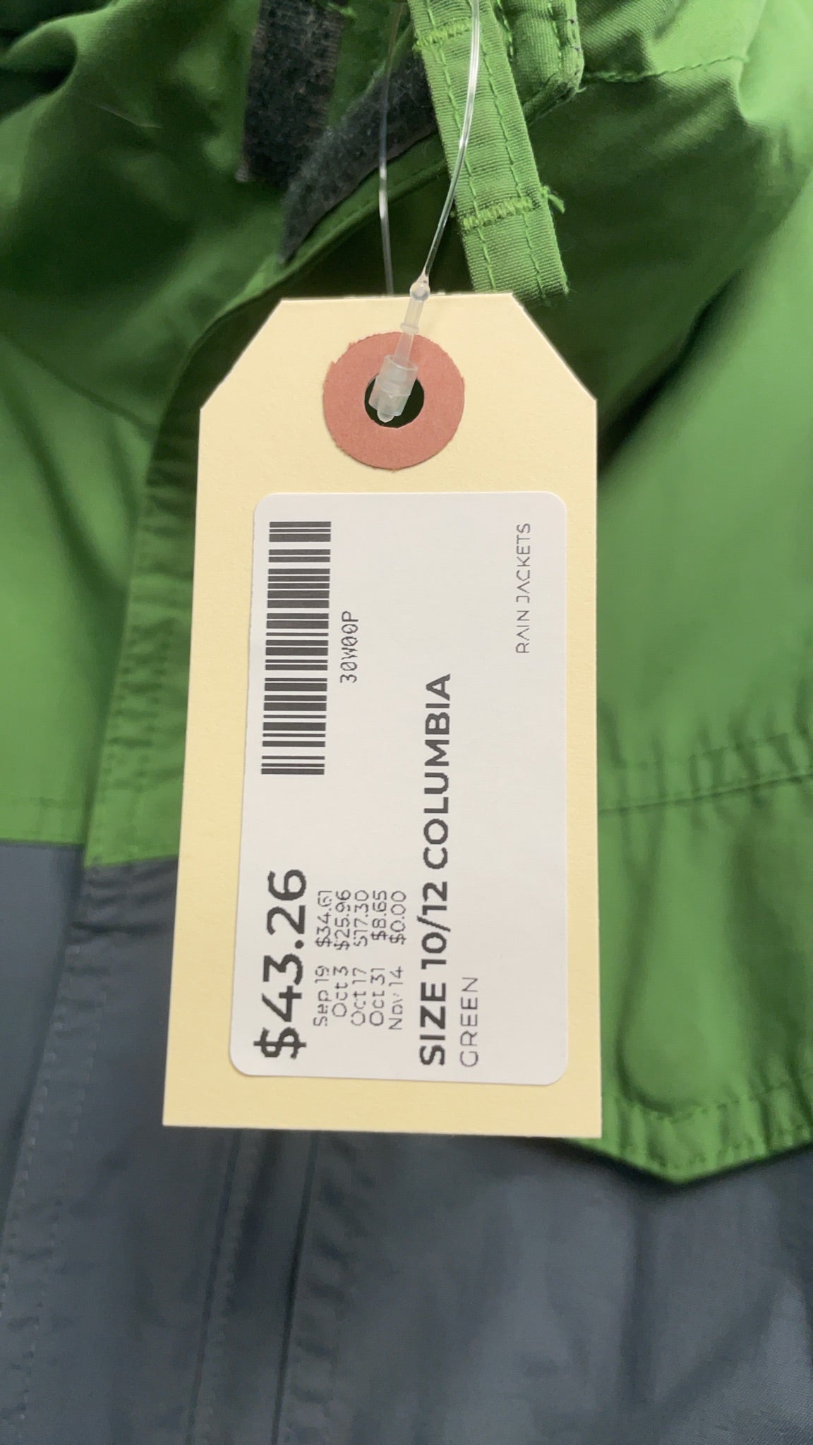 Columbia Rain Jacket Size 10/12 Two-Tone Green/Grey
