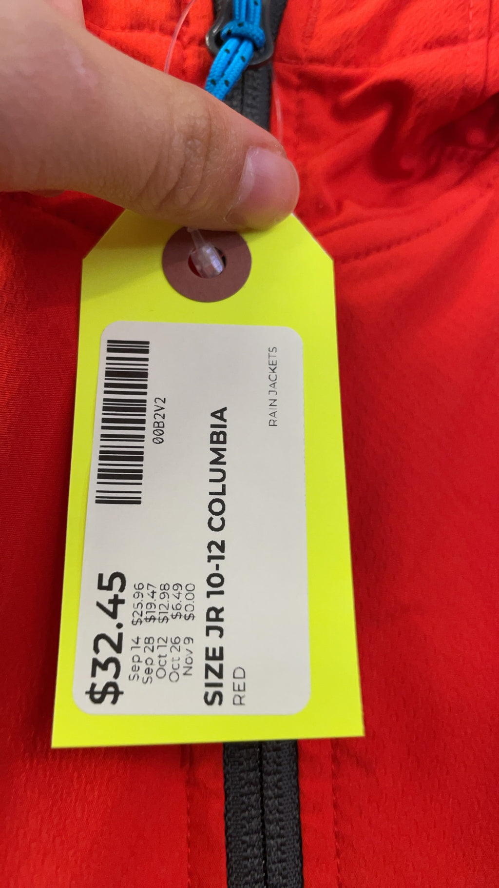 Columbia Rain Jacket Size JR 10-12 Red