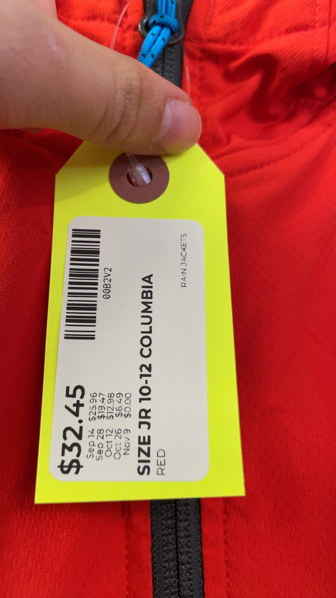 Columbia Rain Jacket Size JR 10-12 Red