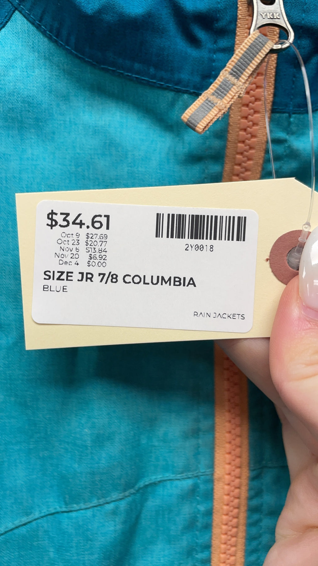 Columbia Rain Jacket Size JR 7/8 Blue
