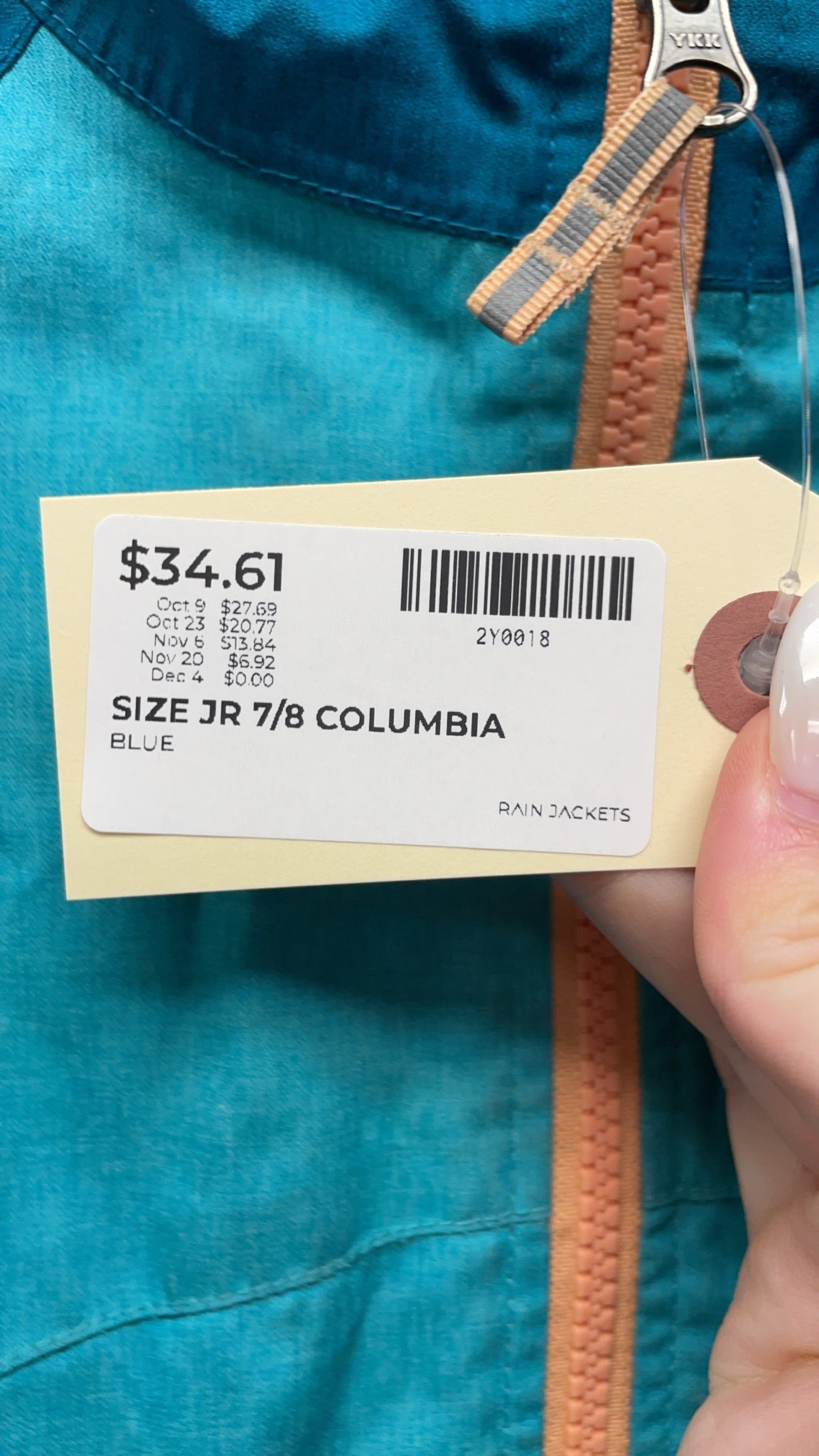 Columbia Rain Jacket Size JR 7/8 Blue