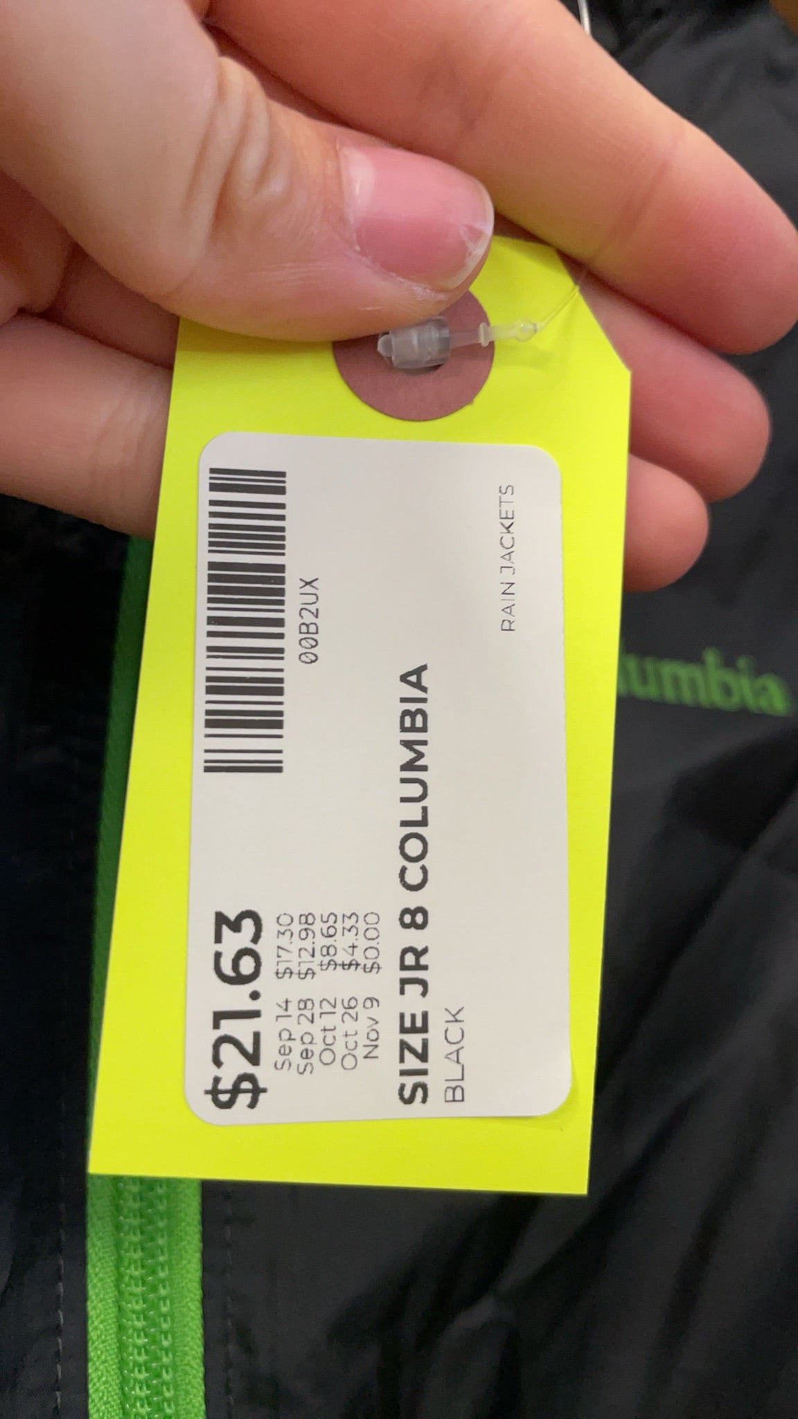 Columbia Rain Jacket Size JR 8 Black