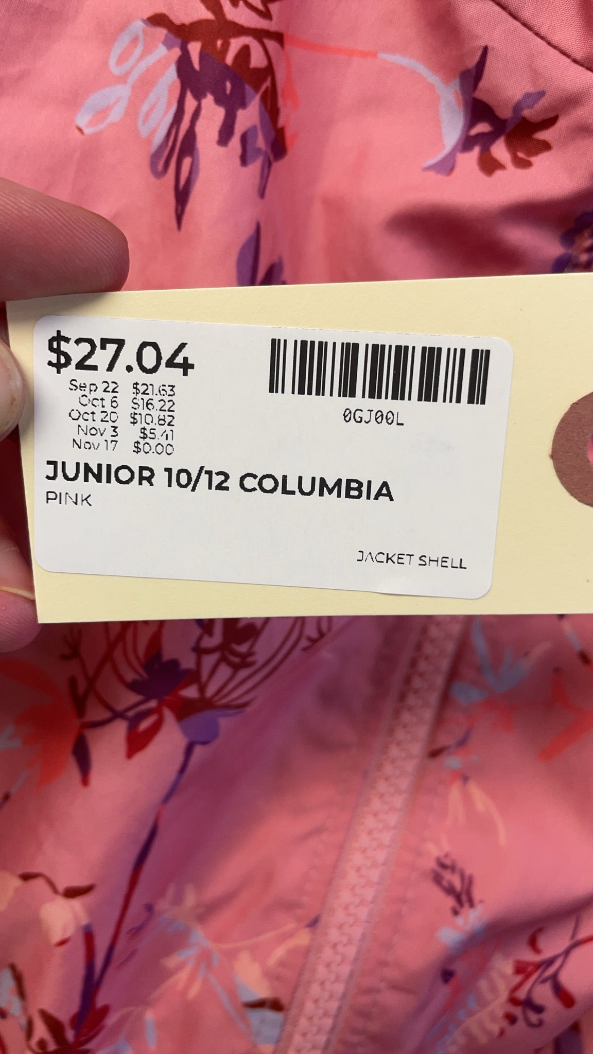 Columbia Shell Jacket Junior 10/12 Pink Floral