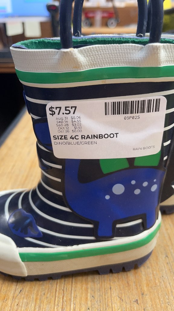 Dinosaur Striped Children's Rain Boots - Size 4C