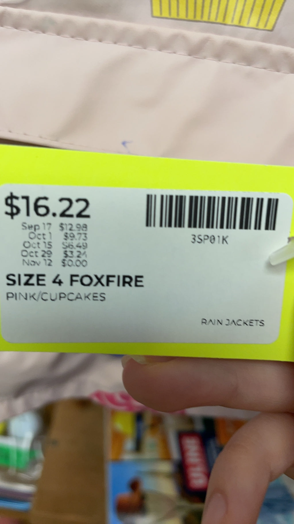 Foxfire Rain Jacket Size 4 Pink Cupcake Print