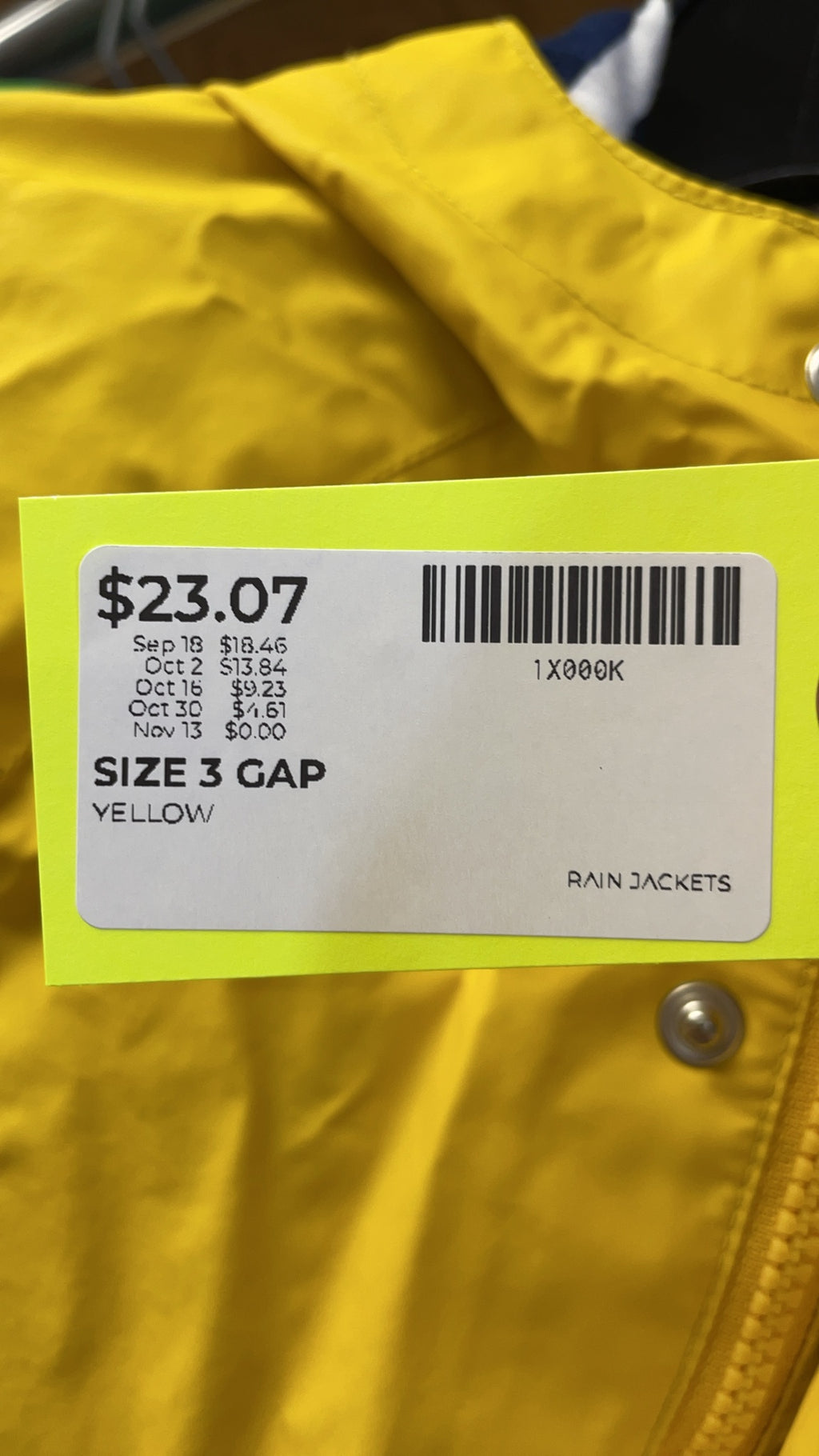 Gap Rain Jacket Size 3 Yellow Hooded