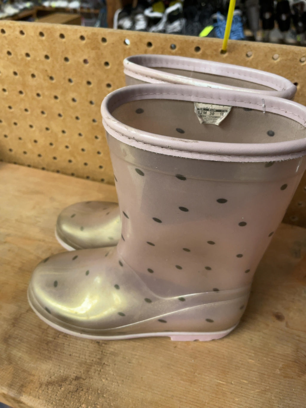 Generic Rain Boots Size 12C Pink Polka Dot