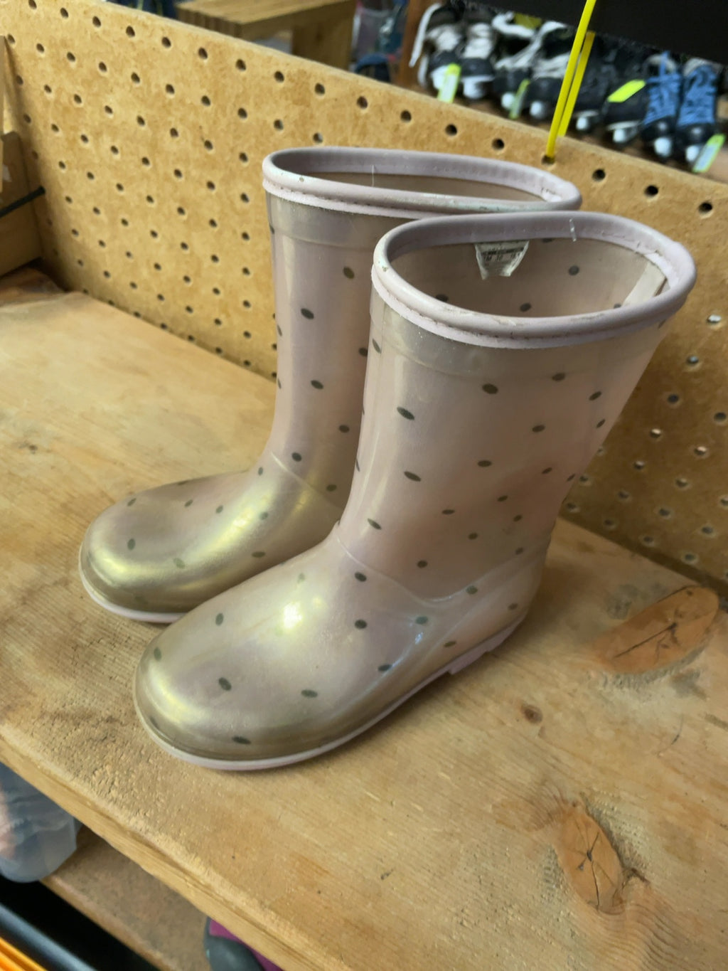 Generic Rain Boots Size 12C Pink Polka Dot