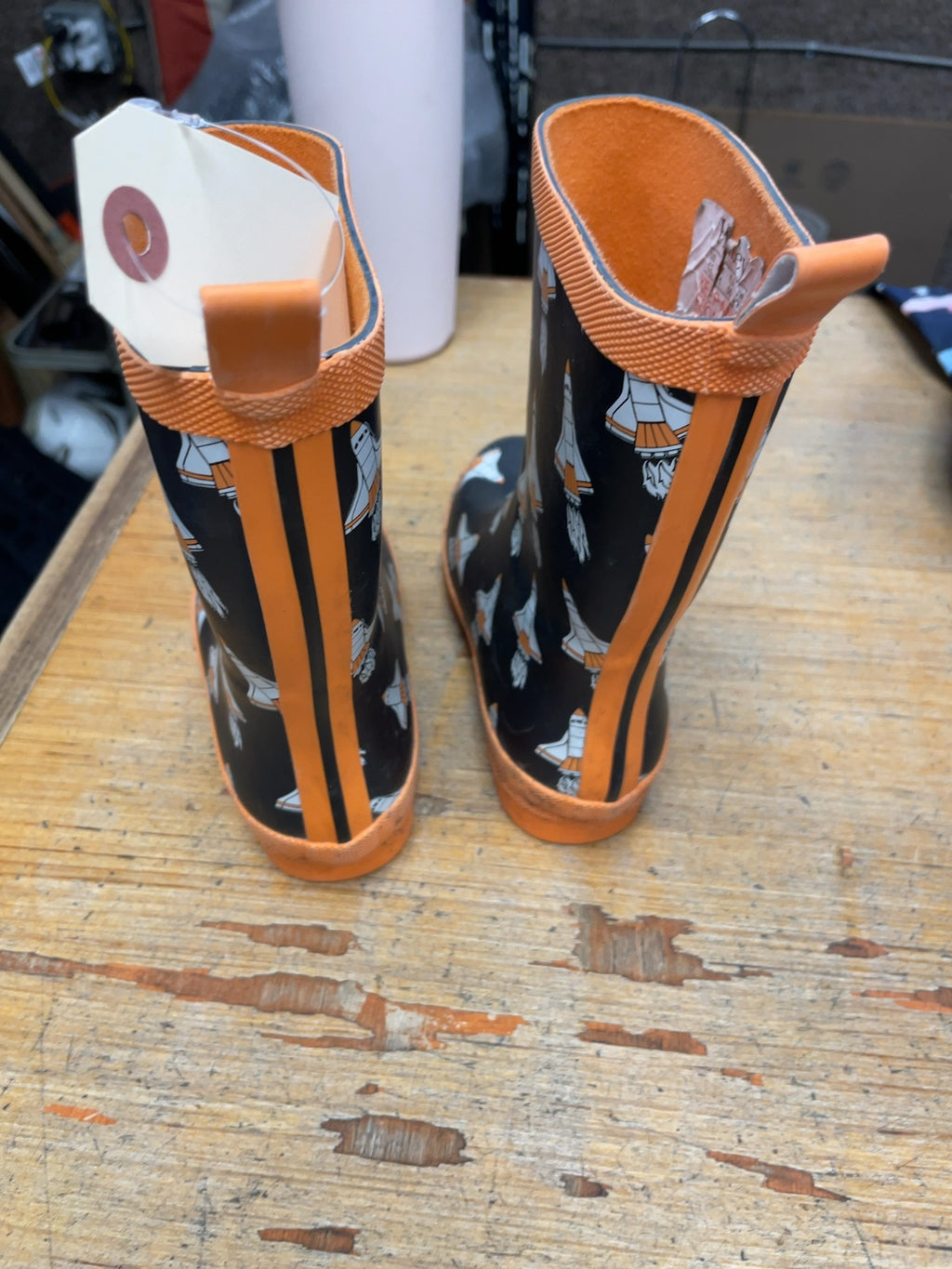 Hatley Orange/Black Spaceships Size 12C Rain Boots