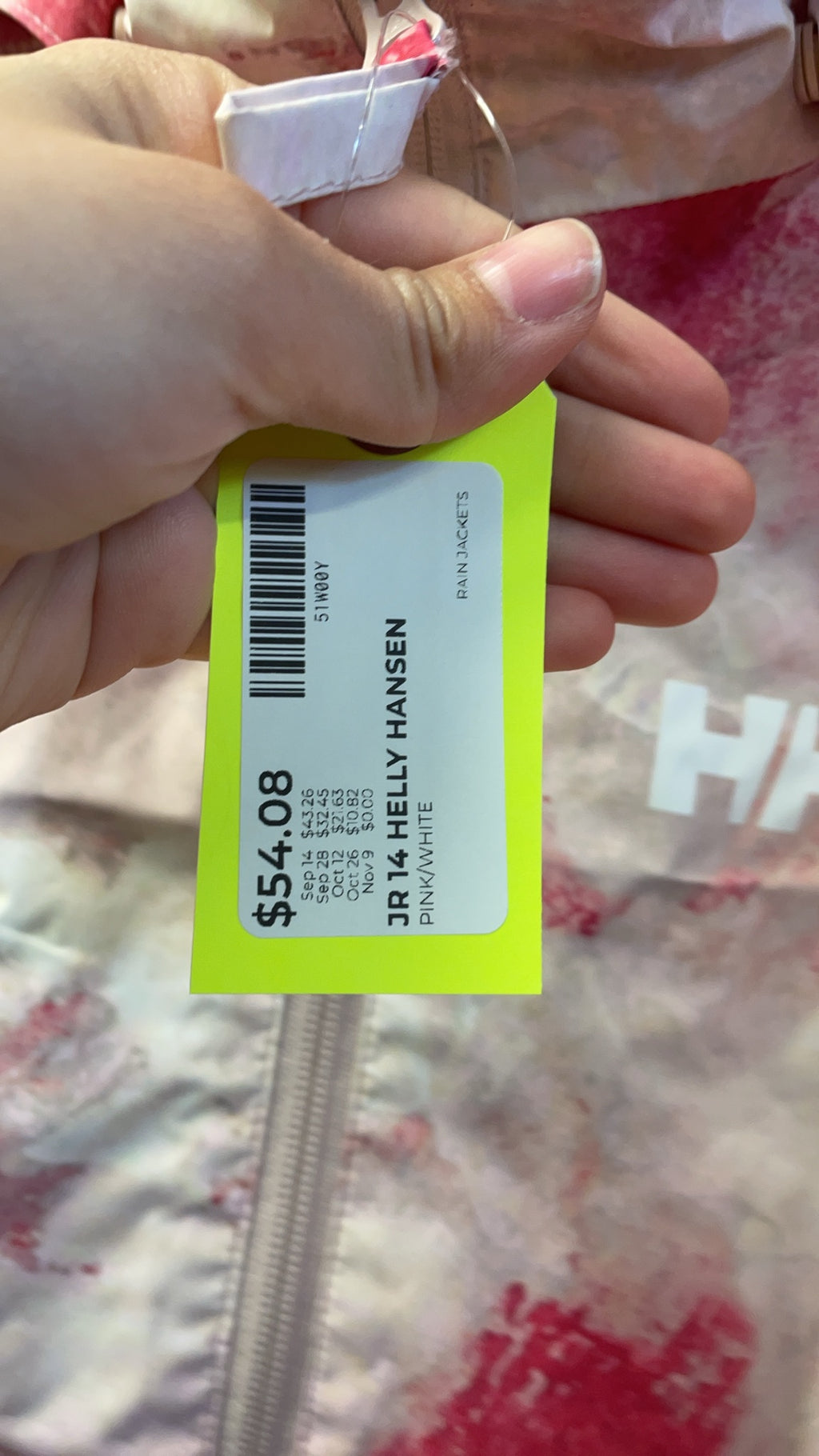 Helly Hansen JR 14 Pink/White Rain Jacket