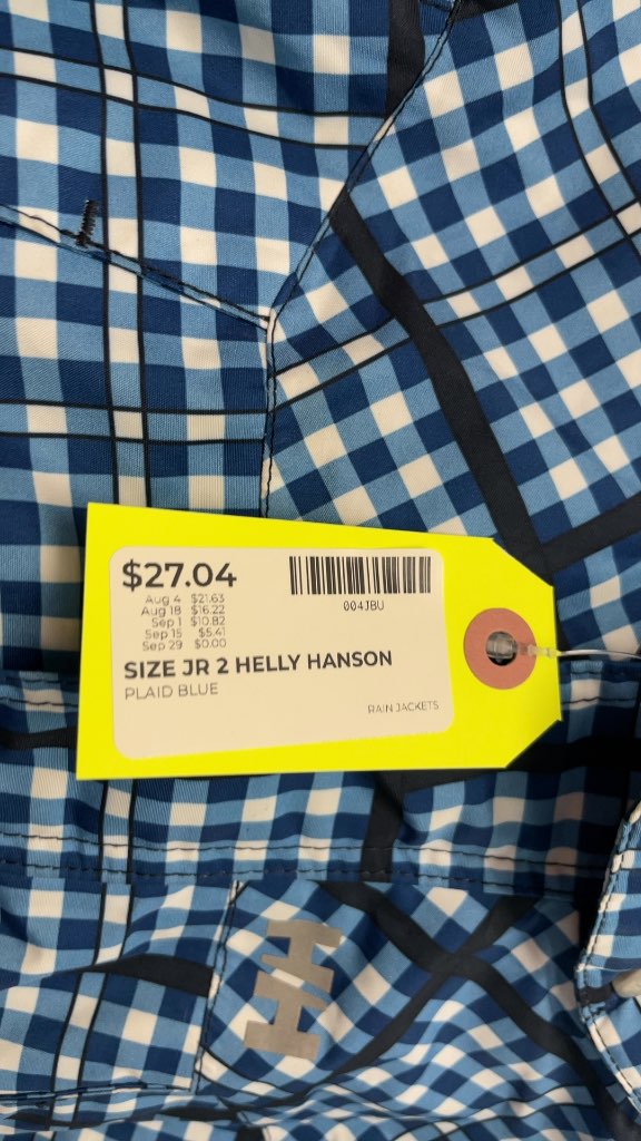 Helly Hansen Junior Plaid Blue Rain Jacket - Size JR 2