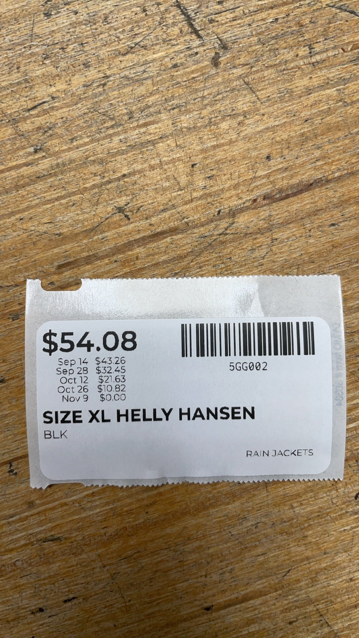 Helly Hansen Rain Jacket Size XL Black